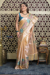 Shubh Lakshmi 2.0 ~ Handloom High Quality Pure Silk Tissue Saree in Champagne Gold (Silk Mark Certified)