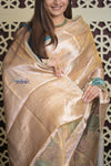 Shubh Lakshmi 2.0 ~ Handloom High Quality Pure Silk Tissue Saree in Champagne Gold (Silk Mark Certified)