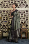 Shubh Lakshmi 2.0 ~ Handloom High Quality Pure Silk Saree in Grey Taupe and Gold (Silk Mark Certified)