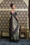 Shubh Lakshmi 2.0 ~ Handloom High Quality Pure Silk Saree in Grey Taupe and Gold (Silk Mark Certified)