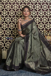Shubh Lakshmi 2.0 ~ Handloom High Quality Pure Silk Saree in Grey Taupe and Gold (Silk Mark Certified)