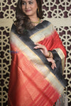 Shubh Lakshmi 2.0 ~ Handloom High Quality Pure Silk Saree in Red and Black (Silk Mark Certified)