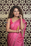 Shubh Lakshmi 2.0 ~ Handloom High Quality Pure Tussar Silk Saree with Kantha Embroidery in Pink (Silk Mark Certified)