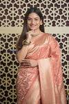 Shubh Lakshmi 2.0 ~ Handloom Pure Mysore Silk Crepe Saree in Peach (Silk Mark Certified)