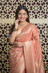Shubh Lakshmi 2.0 ~ Handloom Pure Mysore Silk Crepe Saree in Peach (Silk Mark Certified)