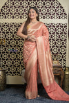 Shubh Lakshmi 2.0 ~ Handloom Pure Mysore Silk Crepe Saree in Peach (Silk Mark Certified)