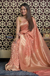 Shubh Lakshmi 2.0 ~ Handloom Pure Mysore Silk Crepe Saree in Peach (Silk Mark Certified)