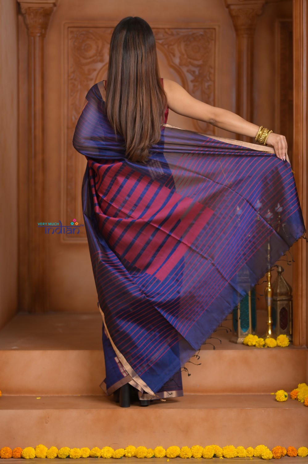 Shubh Lakshmi ~ Handloom High Quality Pure Soft Silk Kota Saree in Royal Blue (Silk Mark Certified)