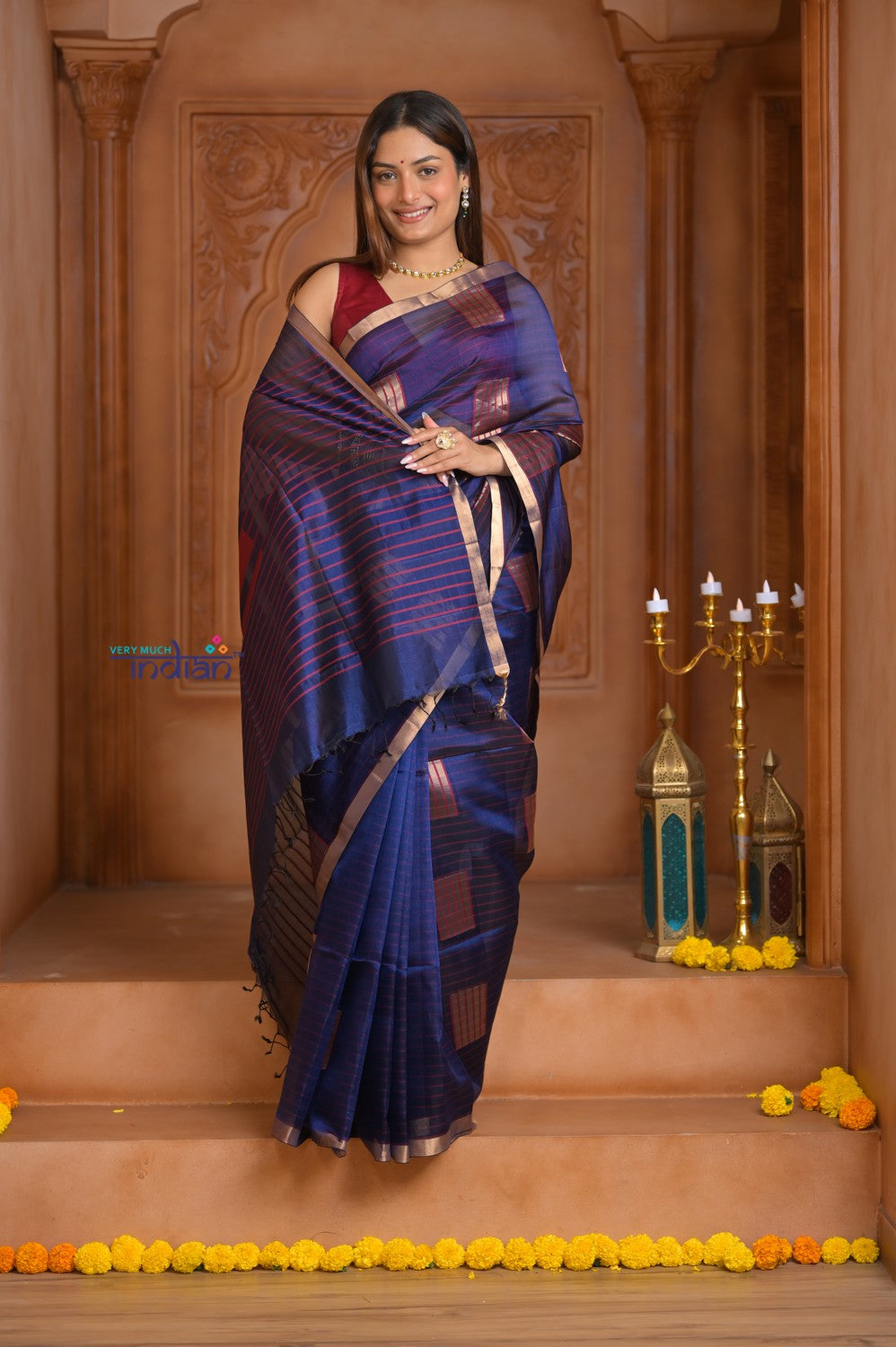 Shubh Lakshmi ~ Handloom High Quality Pure Soft Silk Kota Saree in Royal Blue (Silk Mark Certified)