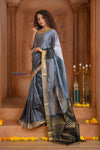 Shubh Lakshmi ~ Handloom High Quality Pure Soft Silk Saree in Sandstone Grey (Silk Mark Certified)