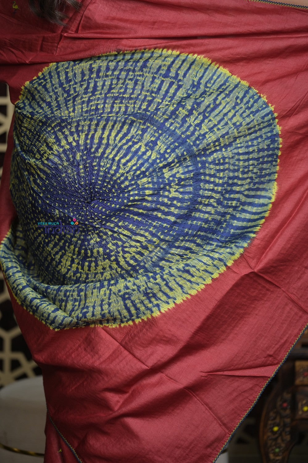Shubh Lakshmi 2.0 ~ Handloom High Quality Pure Tussar Silk Saree with Kantha Embroidery in Rust (Silk Mark Certified)