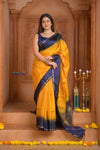Shubh Lakshmi ~ Handloom High Quality Pure Soft Silk Saree in Yellow and Blue (Silk Mark Certified)