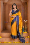 Shubh Lakshmi ~ Handloom High Quality Pure Soft Silk Saree in Yellow and Blue (Silk Mark Certified)