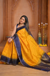 Shubh Lakshmi ~ Handloom High Quality Pure Soft Silk Saree in Yellow and Blue (Silk Mark Certified)