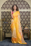 Shubh Lakshmi 2.0 ~ Handloom Banarasi Pure Silk Kora Saree in Beige and Yellow (Silk Mark Certified)