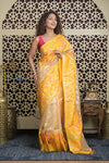 Shubh Lakshmi 2.0 ~ Handloom Banarasi Pure Silk Kora Saree in Beige and Yellow (Silk Mark Certified)