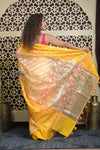 Shubh Lakshmi 2.0 ~ Handloom Banarasi Pure Silk Kora Saree in Beige and Yellow (Silk Mark Certified)