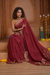 Shubh Lakshmi ~ Handloom Pure Mysore Silk Crepe Saree in Maroon and Gold (Silk Mark Certified)