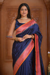 Shubh Lakshmi ~ Handloom Tussar Silk Saree with Digital Print in Dark Blue