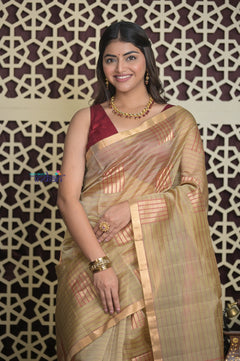 Shubh Lakshmi 2.0 ~ Handloom Designer Cotton Silk Saree in Sage Yellow
