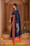 Shubh Lakshmi ~ Handloom Tussar Silk Saree with Digital Print in Dark Blue
