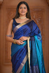 Shubh Lakshmi ~ Handloom High Quality Pure Soft Silk Saree in Shades of Blue (Silk Mark Certified)