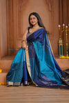 Shubh Lakshmi ~ Handloom High Quality Pure Soft Silk Saree in Shades of Blue (Silk Mark Certified)
