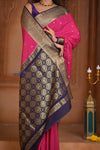 Shubh Lakshmi ~ Handloom Pure Mysore Silk Crepe Saree in Rose Pink and Violet (Silk Mark Certified)