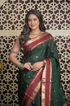 Shubh Lakshmi 2.0 ~ Handloom High Quality Pure Silk Saree in Dark Green and Red (Silk Mark Certified)