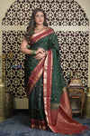 Shubh Lakshmi 2.0 ~ Handloom High Quality Pure Silk Saree in Dark Green and Red (Silk Mark Certified)