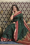 Shubh Lakshmi 2.0 ~ Handloom High Quality Pure Silk Saree in Dark Green and Red (Silk Mark Certified)