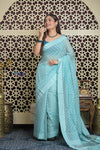 Shubh Lakshmi 2.0 ~ Handloom Chanderi Saree in Flush Blue (Silk Mark Certified)