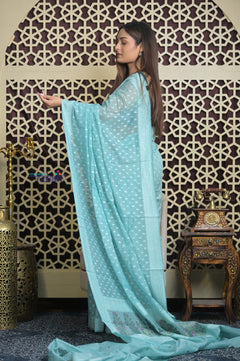 Shubh Lakshmi 2.0 ~ Handloom Chanderi Saree in Flush Blue (Silk Mark Certified)