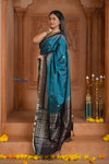 Shubh Lakshmi ~ Handloom High Quality Pure Soft Silk Saree in Ocean Blue and Black (Silk Mark Certified)