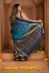 Shubh Lakshmi ~ Handloom High Quality Pure Soft Silk Saree in Ocean Blue and Black (Silk Mark Certified)