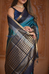 Shubh Lakshmi ~ Handloom High Quality Pure Soft Silk Saree in Ocean Blue and Black (Silk Mark Certified)