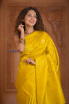 Shubh Lakshmi ~ Handloom High Quality Pure Soft Silk Saree in Lemon Yellow and Blue (Silk Mark Certified)