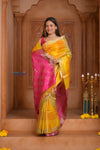 Shubh Lakshmi ~ Handloom High Quality Pure Soft Silk Saree in Yellow and Pink (Silk Mark Certified)
