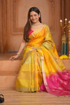 Shubh Lakshmi ~ Handloom High Quality Pure Soft Silk Saree in Yellow and Pink (Silk Mark Certified)