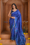 Shubh Lakshmi ~ Handloom High Quality Pure Soft Silk Saree in Marine Blue (Silk Mark Certified)