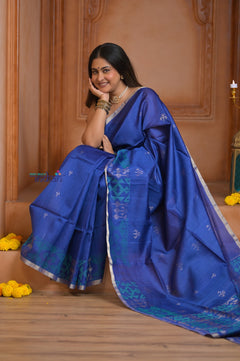 Shubh Lakshmi ~ Handloom High Quality Pure Soft Silk Saree in Marine Blue (Silk Mark Certified)