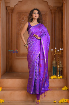Shubh Lakshmi ~ Handloom High Quality Pure Soft Silk Saree in Starlight Purple (Silk Mark Certified)