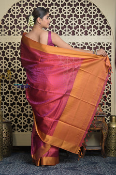 Shubh Lakshmi 2.0 ~ Handloom High Quality Pure Silk Saree in Dark Pink and Gold (Silk Mark Certified)