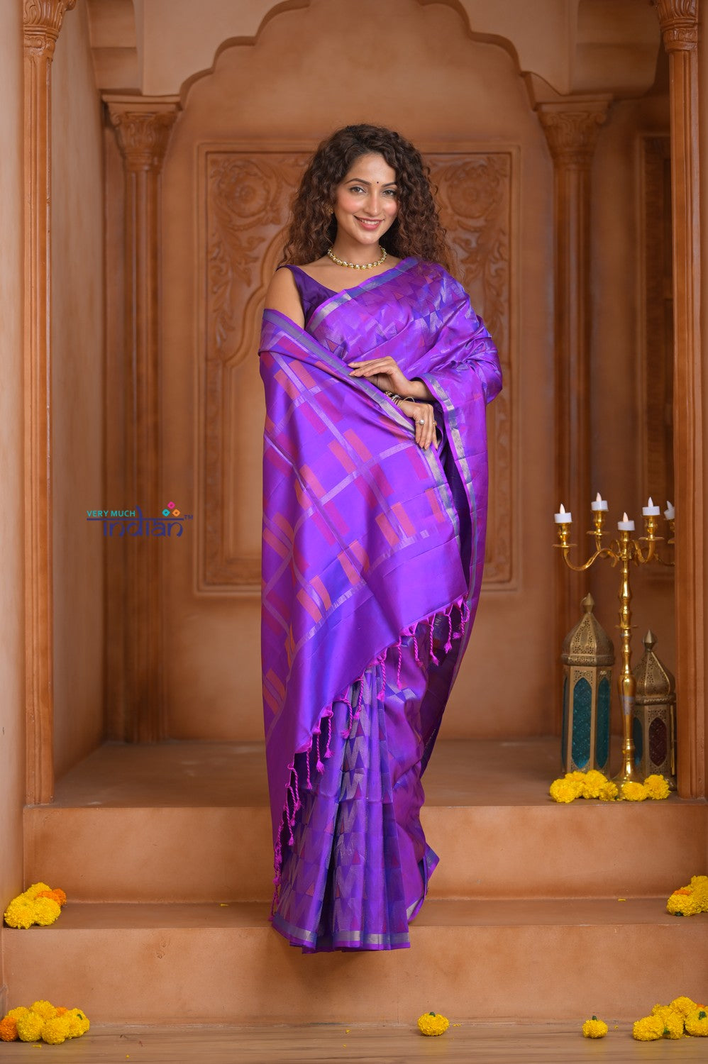 Shubh Lakshmi ~ Handloom High Quality Pure Soft Silk Saree in Starlight Purple (Silk Mark Certified)