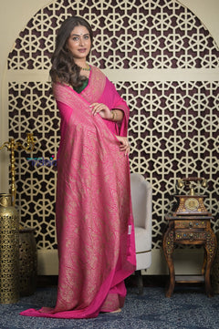 Shubh Lakshmi 2.0 ~ Handloom Banarasi Khaddi Georgette Silk Saree in Magenta Pink (Silk Mark Certified)