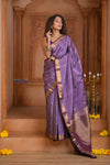 Shubh Lakshmi ~ Handloom High Quality Pure Soft Silk Saree in Lilac Gold (Silk Mark Certified)