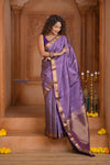 Shubh Lakshmi ~ Handloom High Quality Pure Soft Silk Saree in Lilac Gold (Silk Mark Certified)