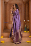 Shubh Lakshmi ~ Handloom High Quality Pure Soft Silk Saree in Lilac Gold (Silk Mark Certified)