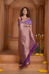 Shubh Lakshmi ~ Handloom High Quality Pure Soft Silk Saree in Lilac Gold (Silk Mark Certified)