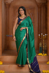 Shubh Lakshmi ~Handloom Pure Mysore Silk Crepe Saree  in Royal Green and Blue (Silk Mark Certified)